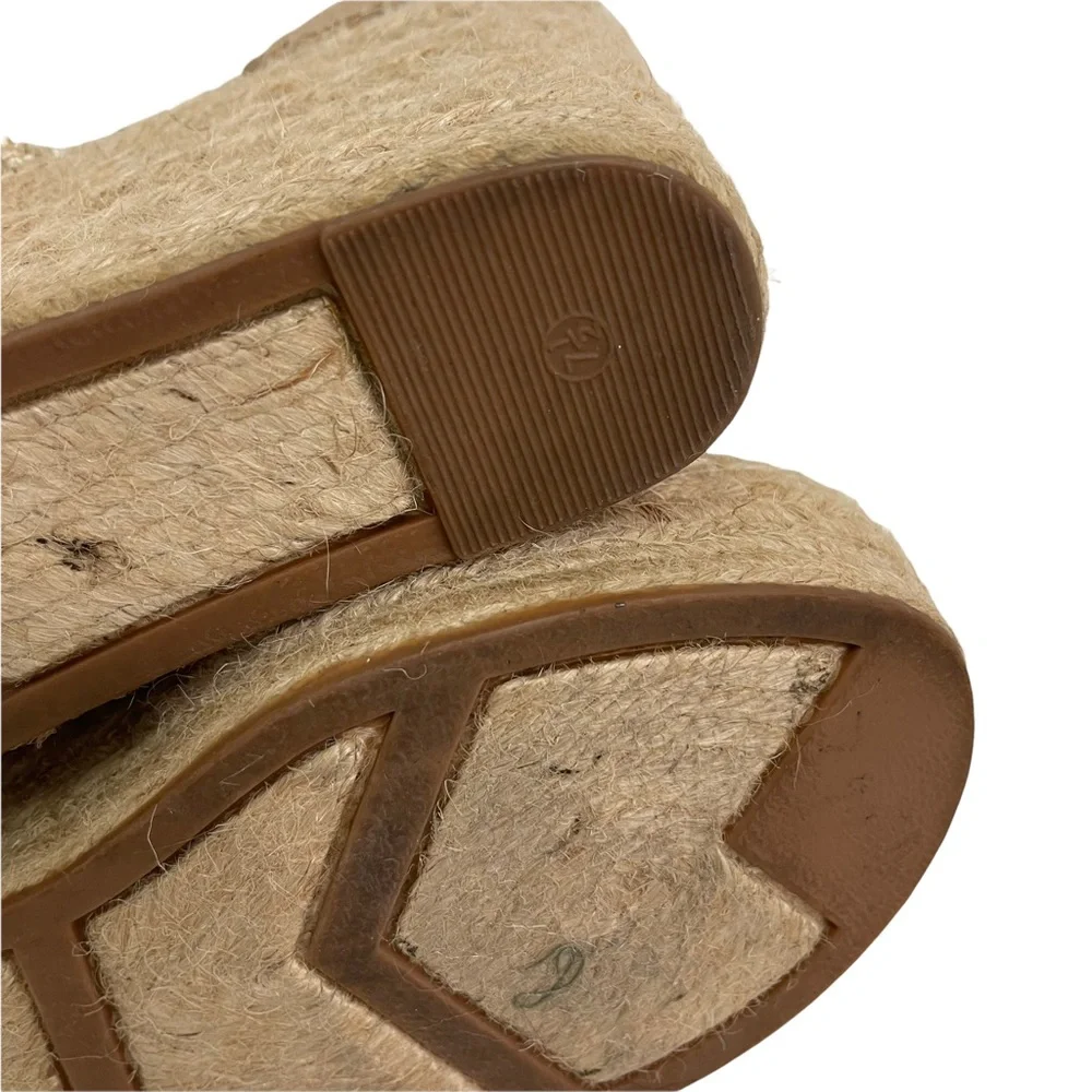 Marc Fisher Tan and White Espadrille Wedge Sandals